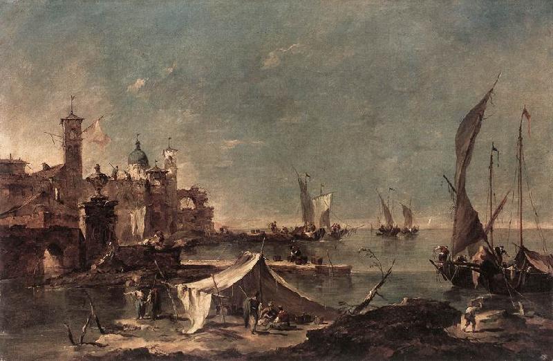 GUARDI, Francesco Landscape with a Fisherman s Tent oil painting picture